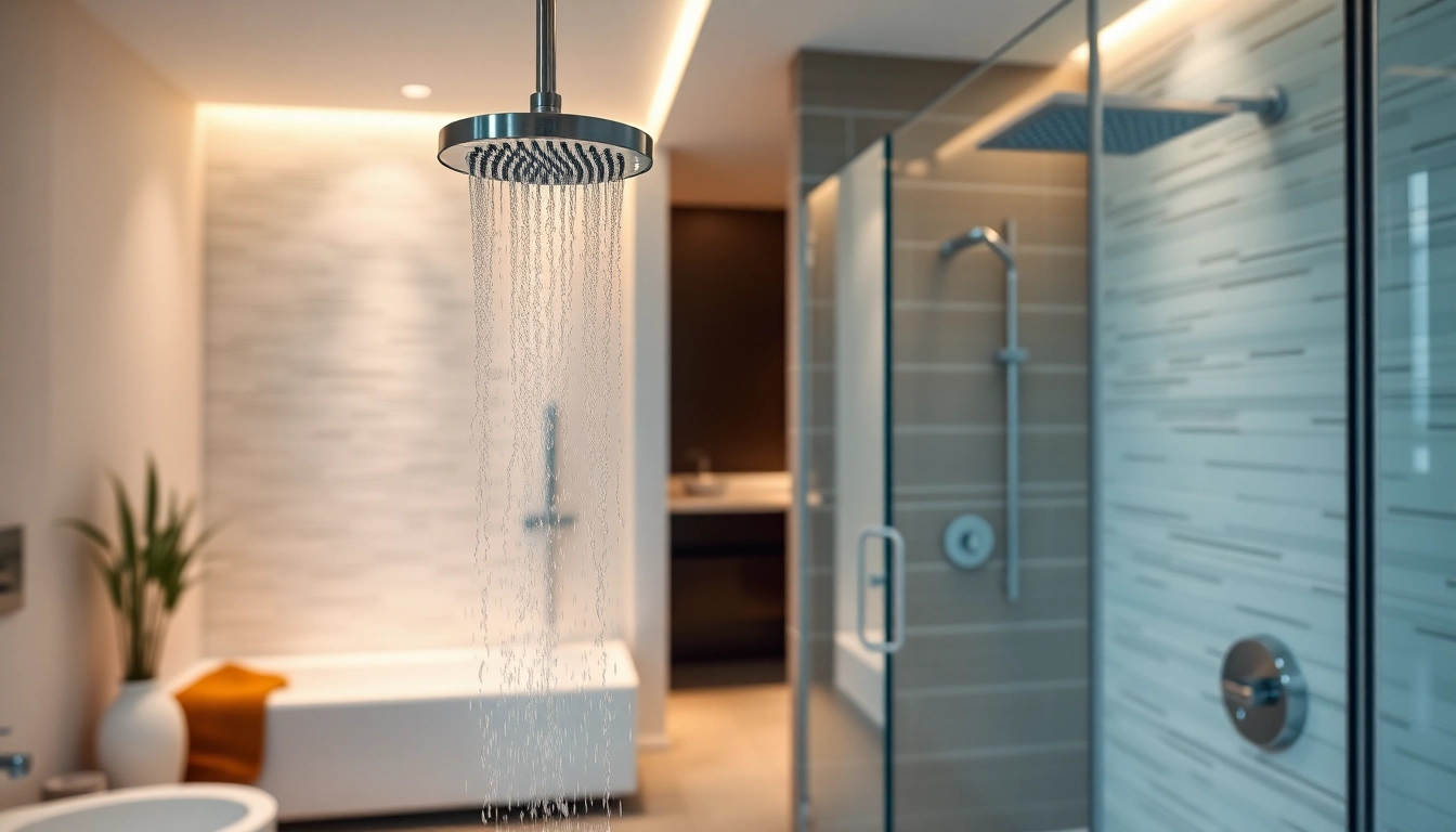 Experience elegant showers in a sleek modern bathroom with refined design features.