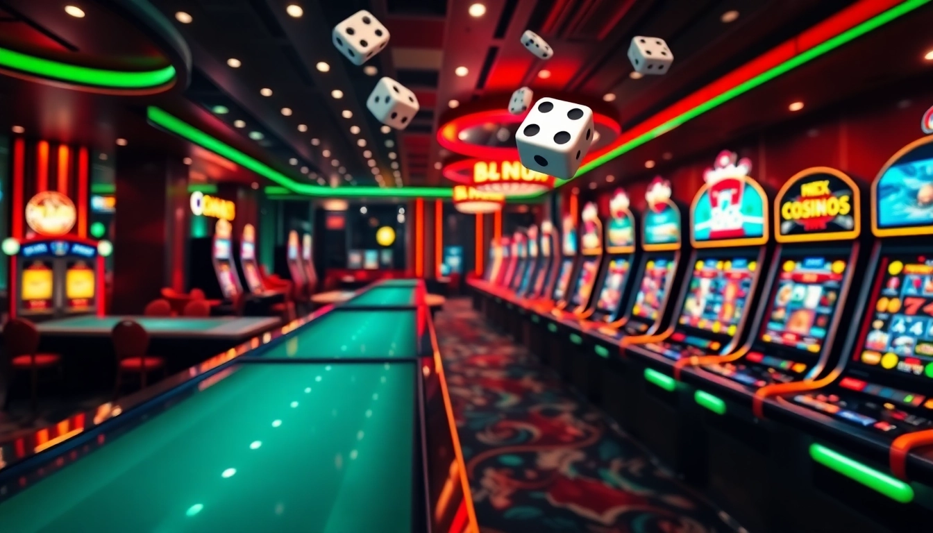 Experience the excitement of online gambling with Fly88 link in a luxurious casino scene.