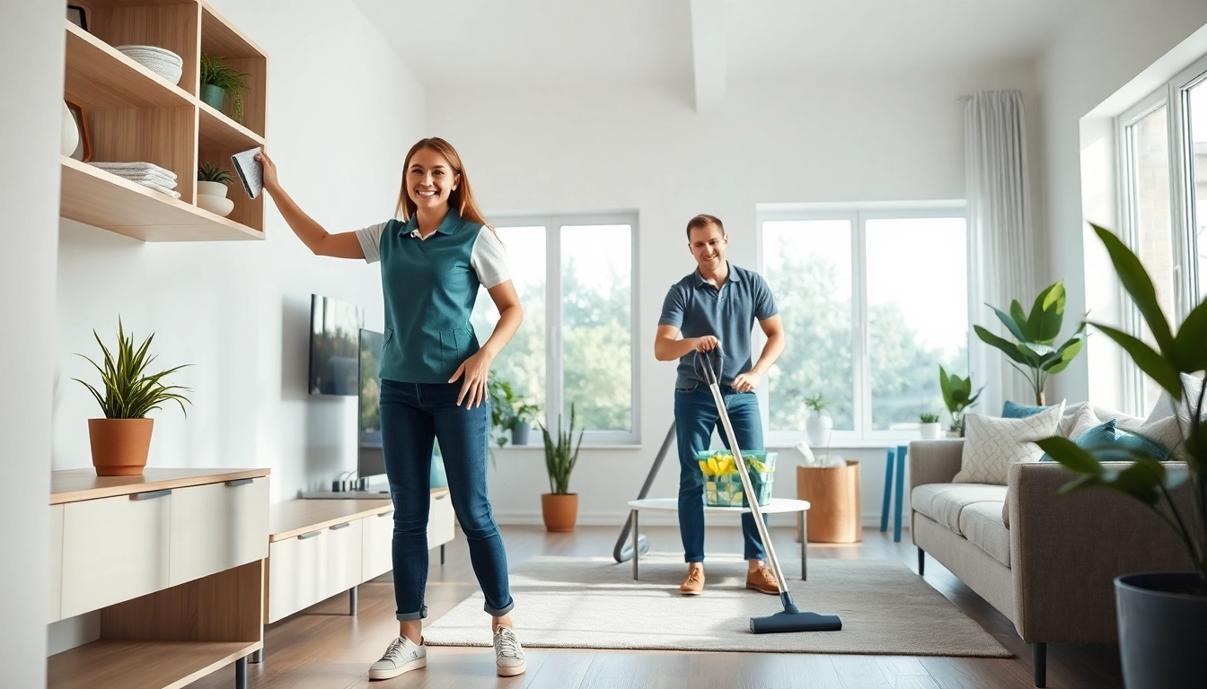 Cleaning Service team actively working in a bright home, showcasing professional cleaning expertise.