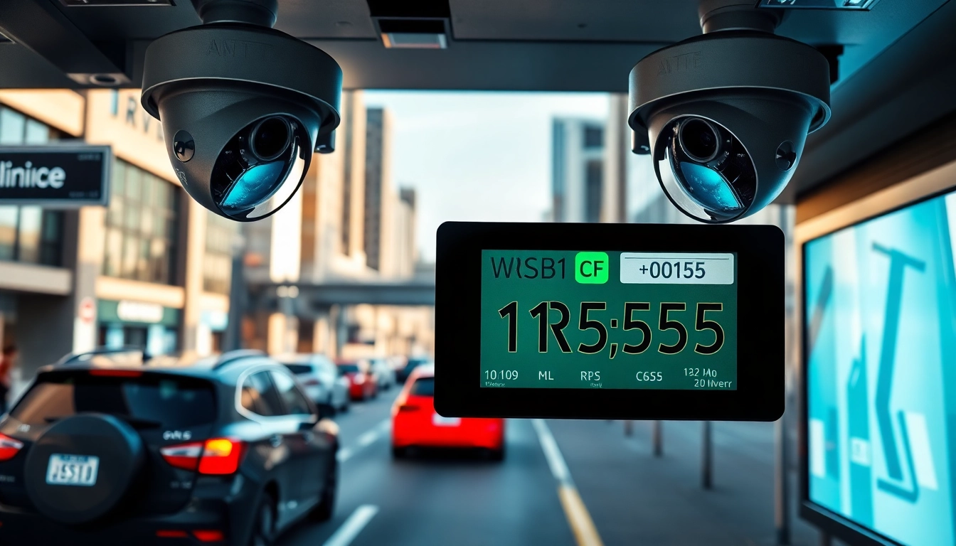 Visual representation of an automatic license plate recognition system capturing data in an urban environment.