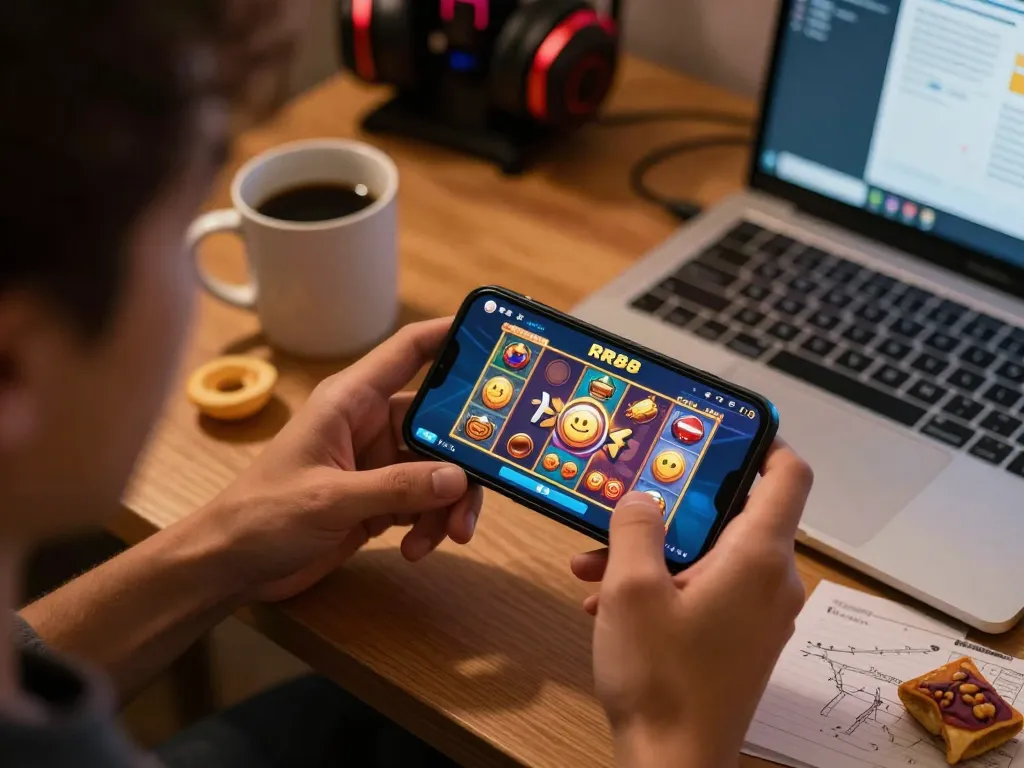 Engage with the RR88 App using your smartphone for exciting slot games in a cozy home setting.