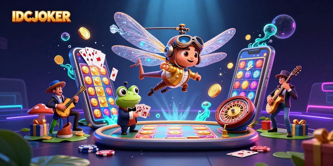 IDCJOKER offers immersive gaming with a dragonfly pilot and a frog croupier amid casino elements.