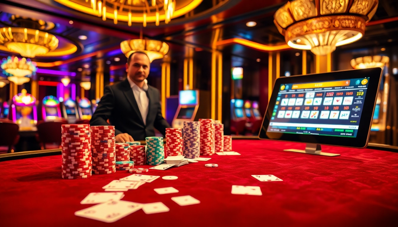 Experience the thrill of Link Haywin as players engage in vibrant casino games with chips and cards.