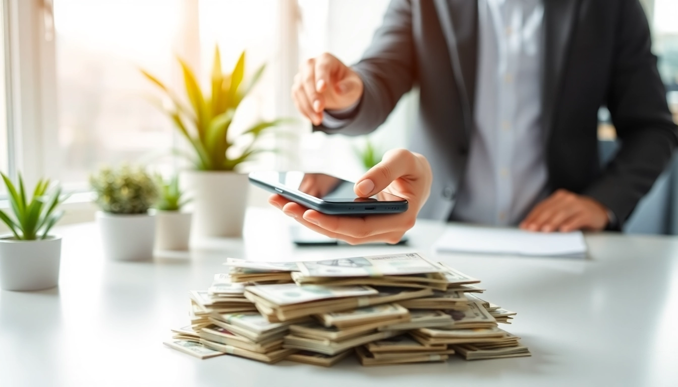 Earn cash for your phone through a seamless smartphone transaction depicted professionally.