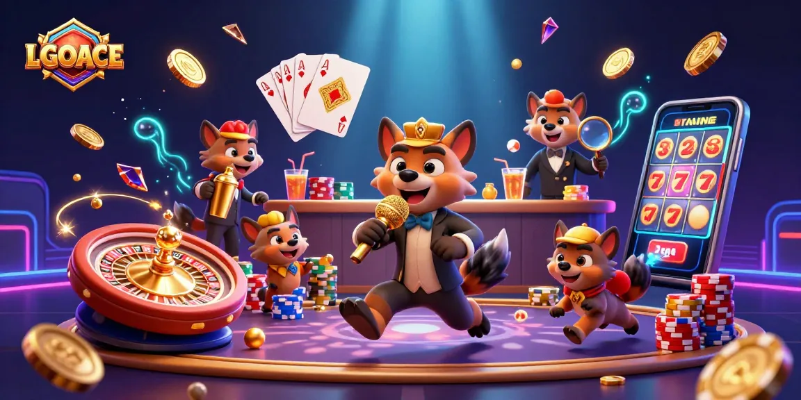 LGOACE showcases a vibrant casino scene featuring hyenas as casino entertainers, enhancing online gaming fun.