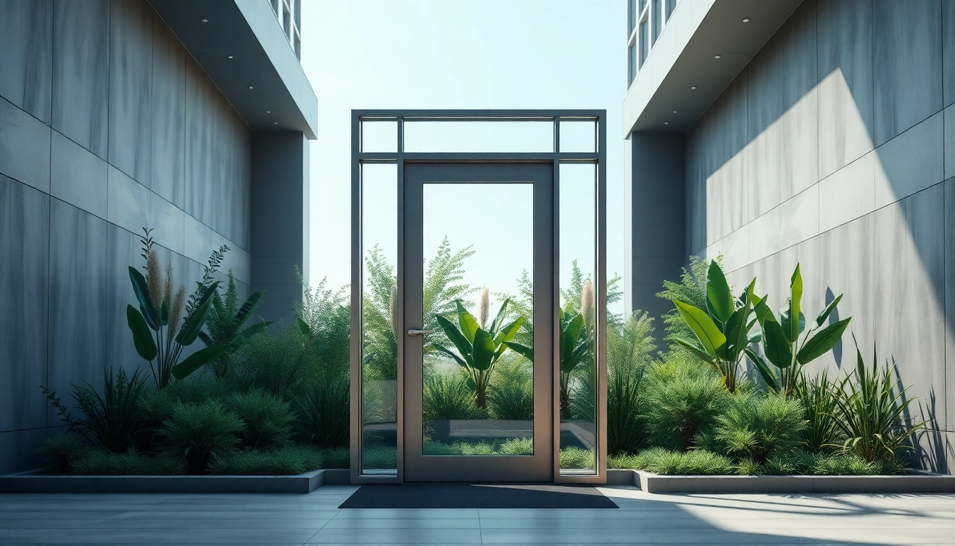 Open exit door showcasing stylish design, inviting natural light into a modern space.