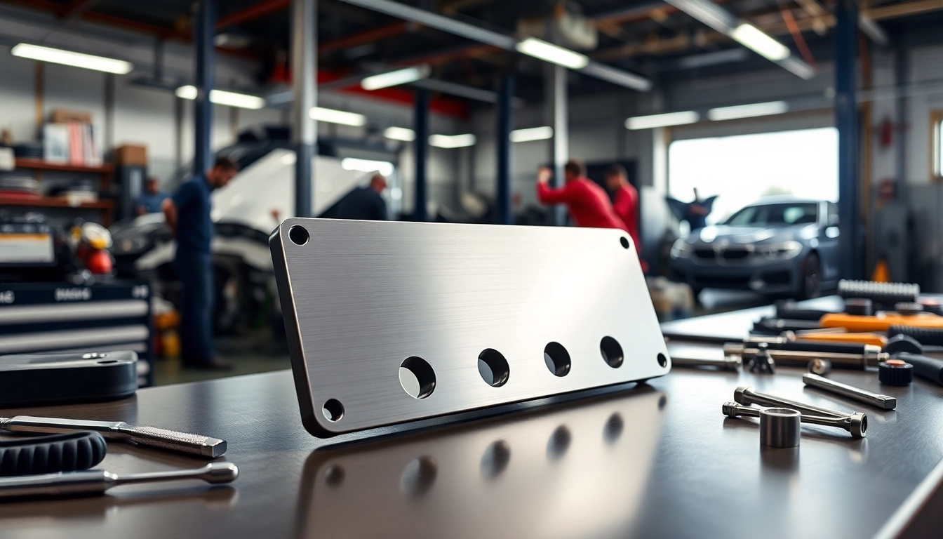 Showcasing BMW S58 Intake Manifold Block-Off Plate on a workshop bench highlighting its precision and quality.