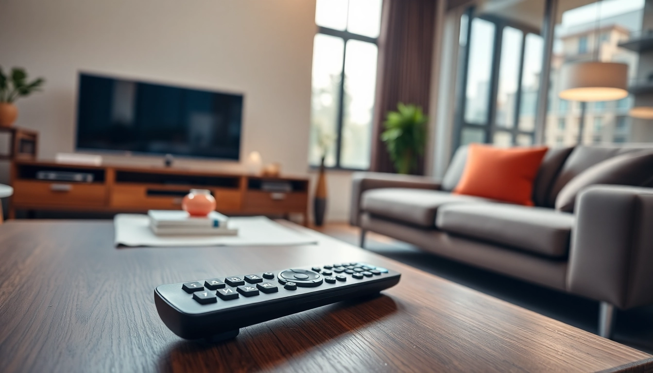 Bedienen Sie die LG Fernbedienung 37 mit stilvollem Design in einem modernen Wohnzimmer.