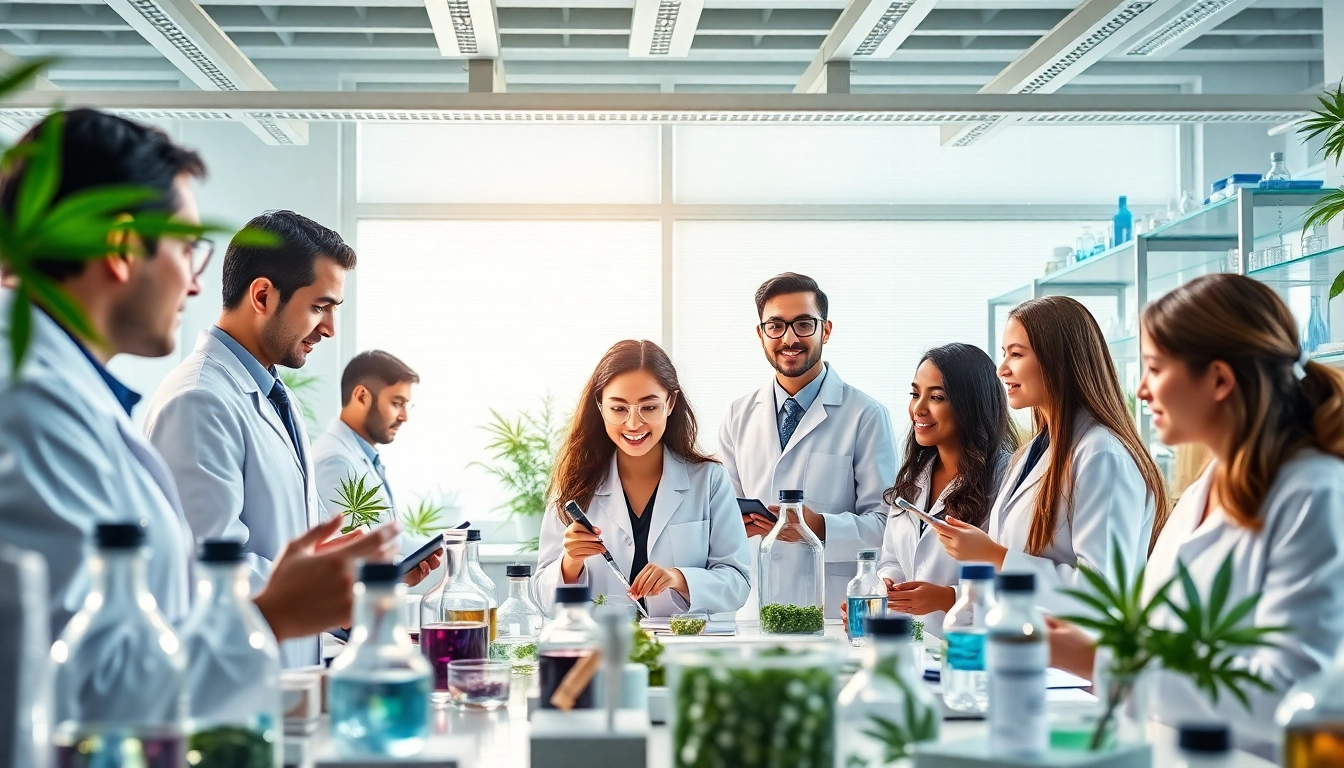 Researchers in a lab conducting innovative studies on win55 cannabinoids.