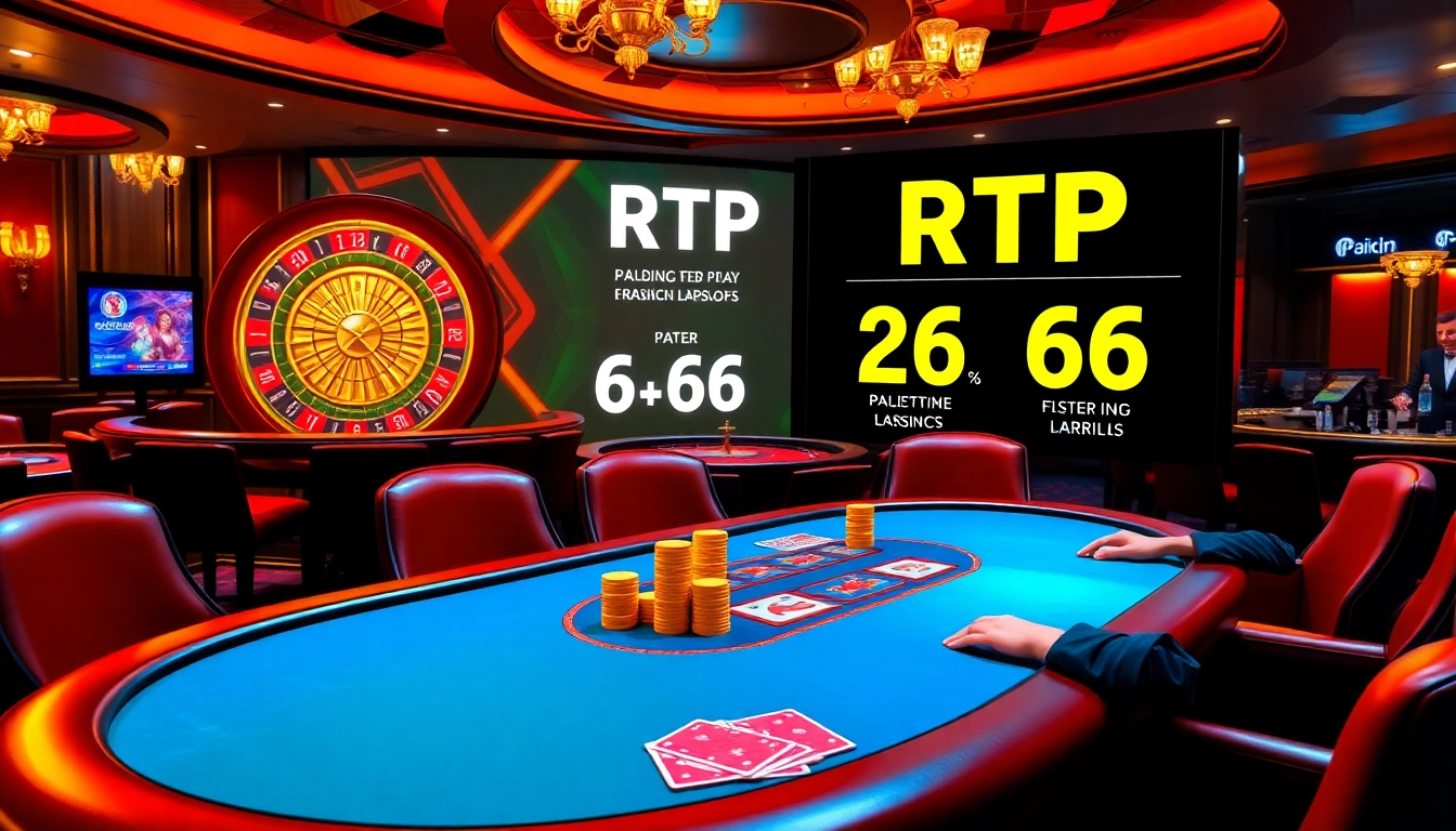 Excited players calculate their odds using RTP statistics from Pragmatic Play at a luxurious casino poker table.
