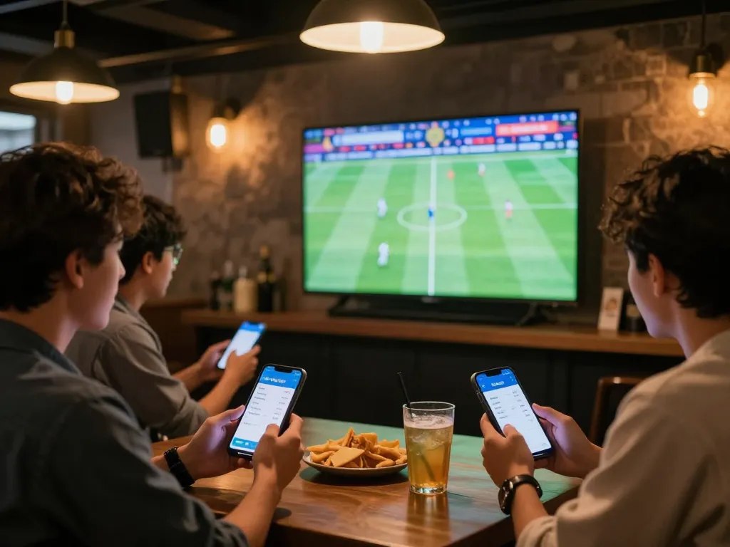 Sports betting action using kèo nhà cái app while watching a live match.