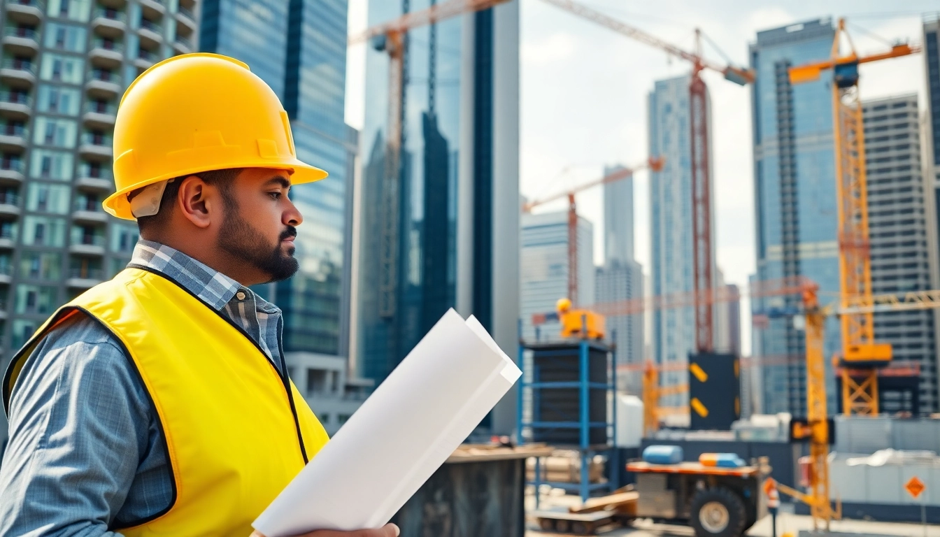 New York Construction Manager directing a team amidst a vibrant construction site in Manhattan.