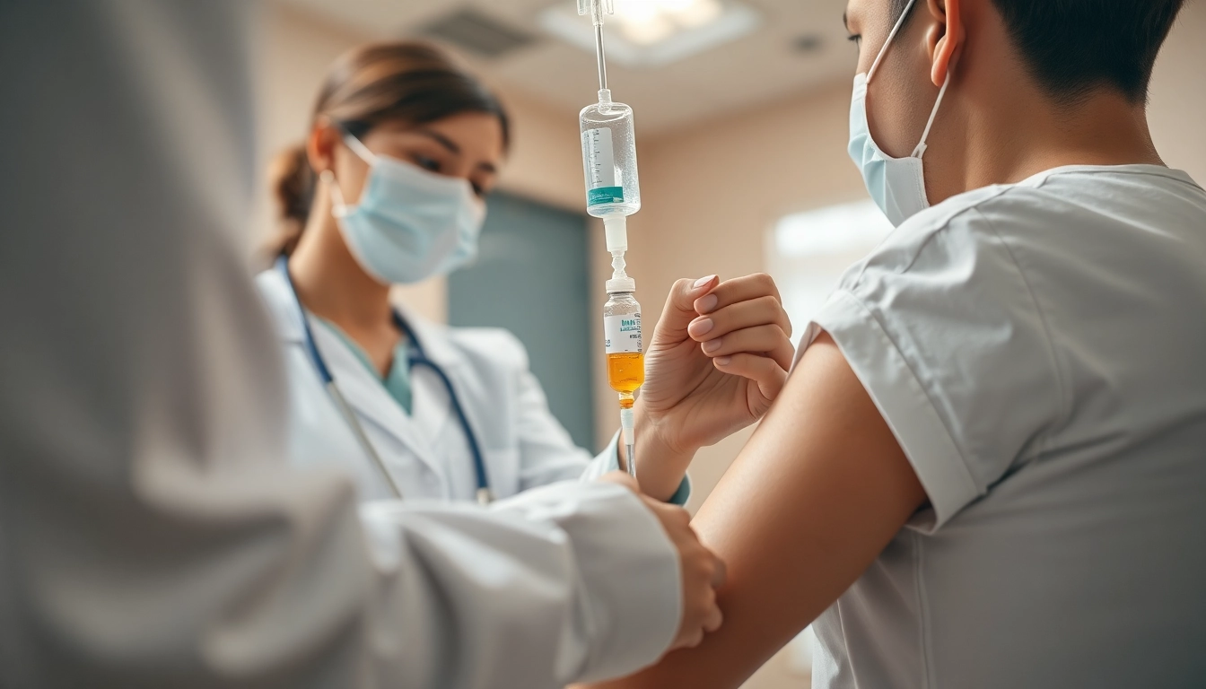Healthcare professional provides IV Vitamin injections in a clean clinic environment.
