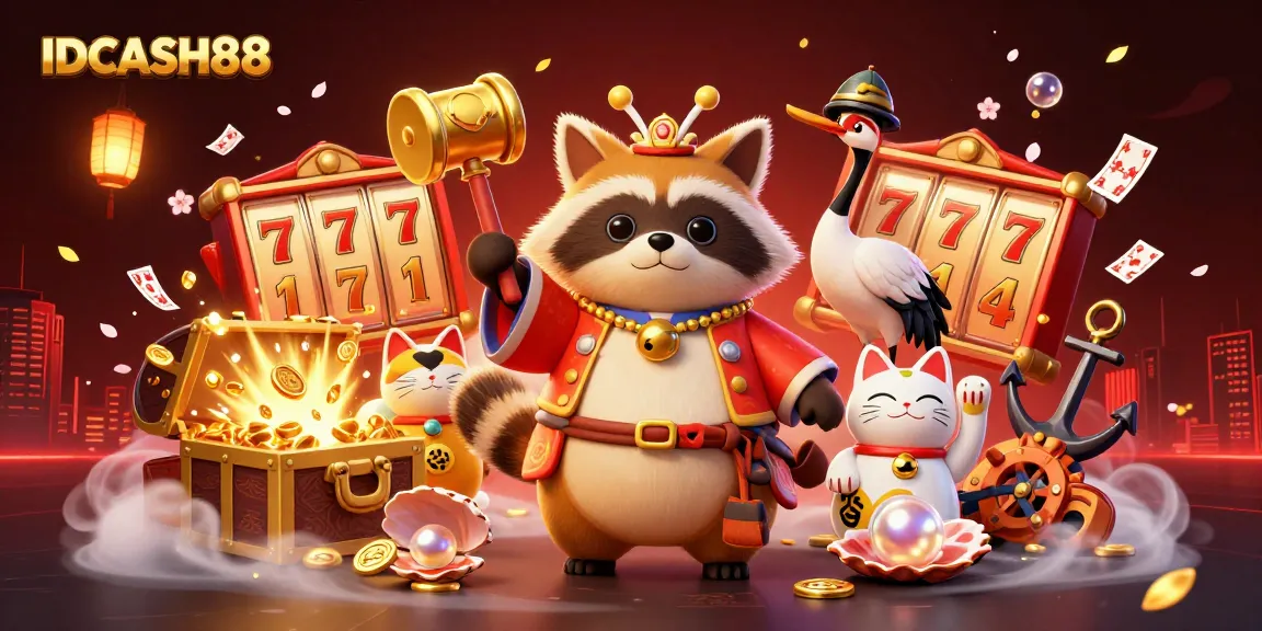 Engage with IDCASH88 in this lively game scene featuring slot reels and lucky symbols