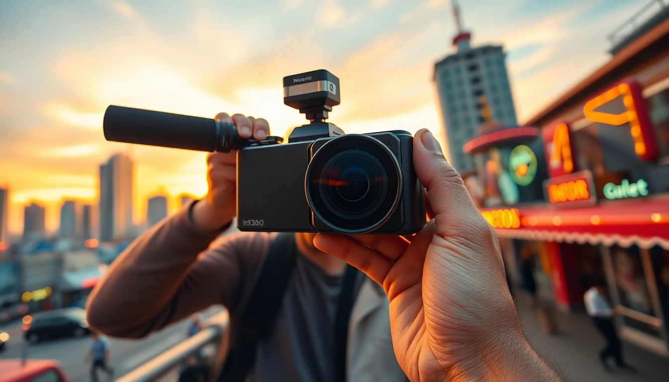 Experience the dynamic features of the insta360 antigravity a1 in action against an urban setting.