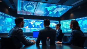 Managed Cybersecurity Tampa team collaborating in a high-tech operations center.