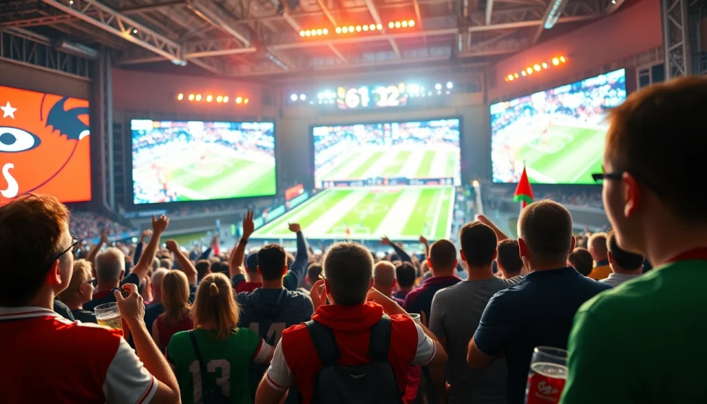 스포츠중계와 함께 환호하는 관중의 모습