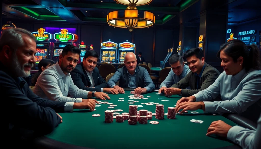 Jaringan poker online game yang menampilkan permainan kartu yang intens di meja yang bergaya.