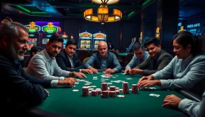 Jaringan poker online game yang menampilkan permainan kartu yang intens di meja yang bergaya.