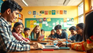 Engaged students utilizing resources in an Education-focused classroom.