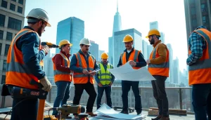 Workers collaborating at a construction site, highlighting the skills of a Manhattan Commercial General Contractor.