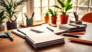 Shop premium stationery uk items arranged artfully on a wooden desk with natural light.