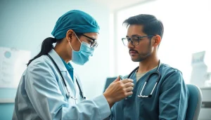 Assessing patient health in a modern clinic scenario, reflecting comfort and care in Health.