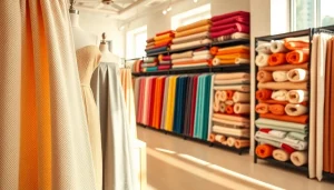 Punta di Roma stoffen zichtbaar op elegante mannequins in een lichte showroom.