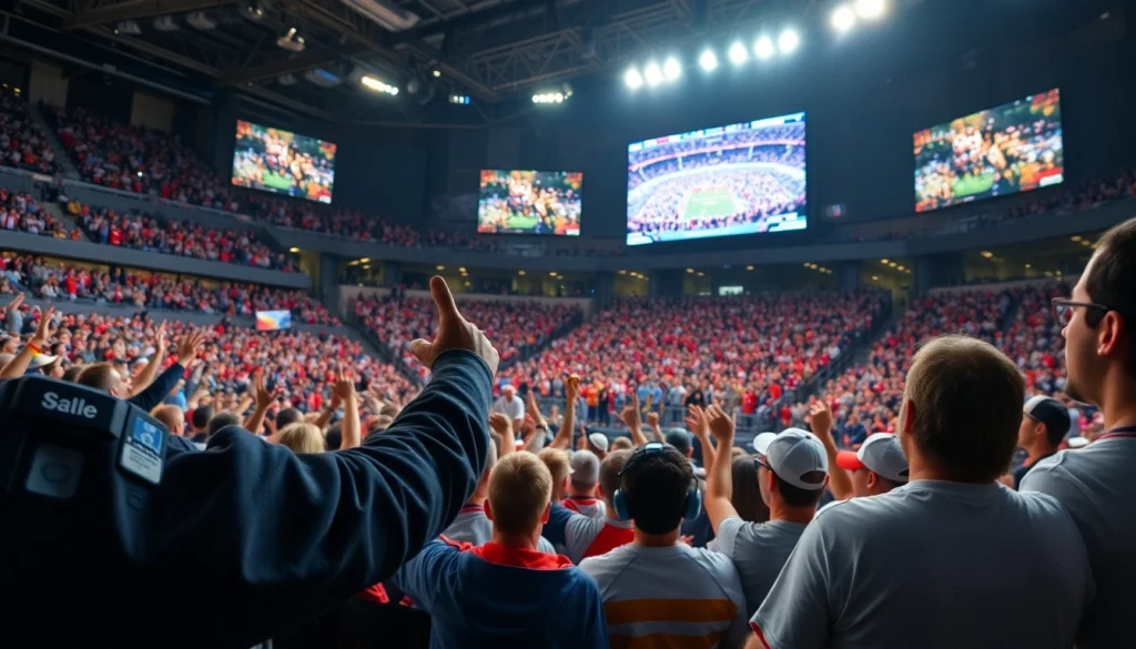 스포츠중계의 열기를 느끼는 팬들이 가득한 경기장 사진