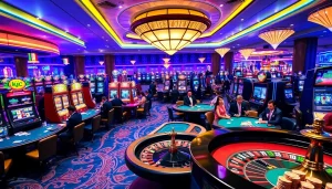 Casino gaming scene featuring KJC brand elements, showcasing vibrant tables and exciting players.