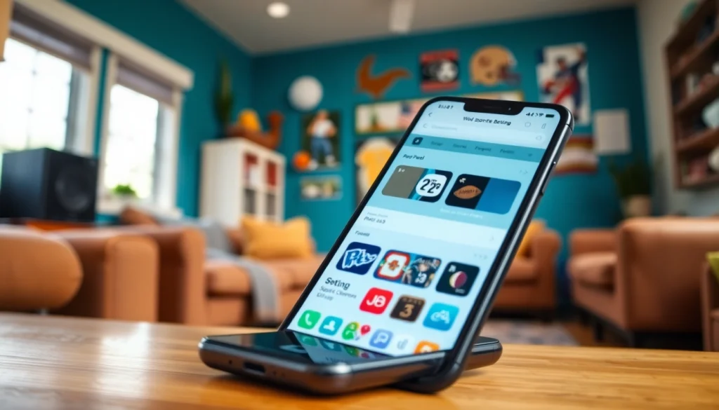 Engaging visual of California sports betting apps on a smartphone in a vibrant setting.