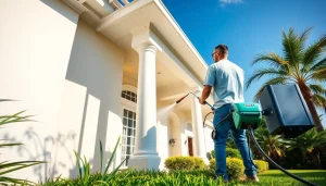 Professional team using soft wash techniques to clean a home in Kissimmee, enhancing curb appeal.