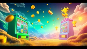Exciting Kode4d online gaming scene with vibrant slot machine interface and digital currency symbols.