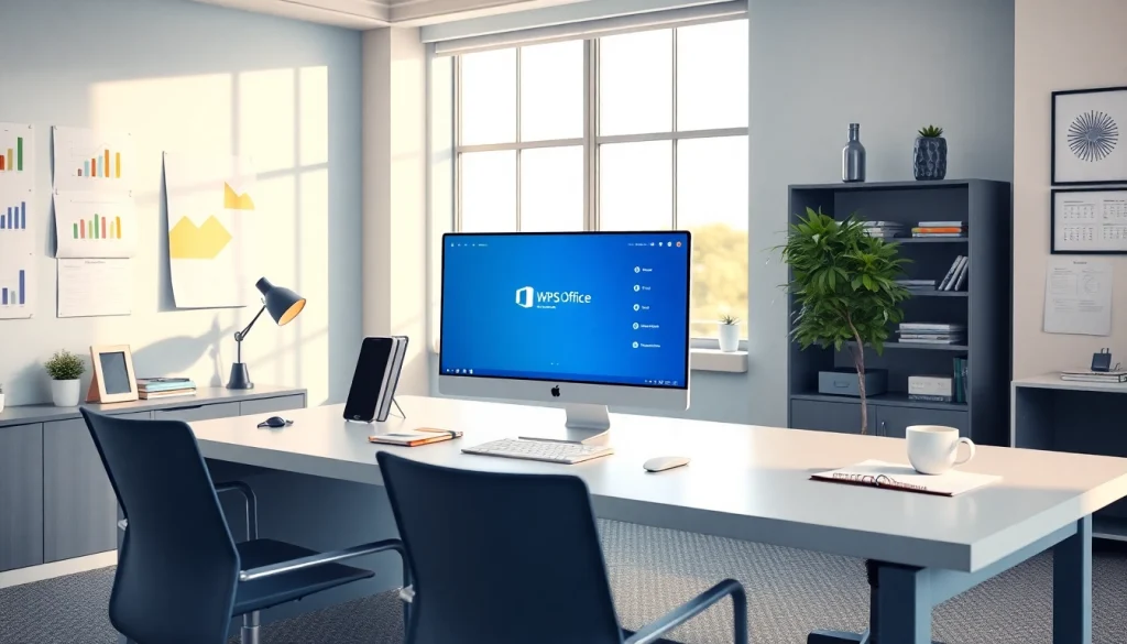 wps下载 in a modern office setup showcasing the WPS Office interface on a sleek computer.