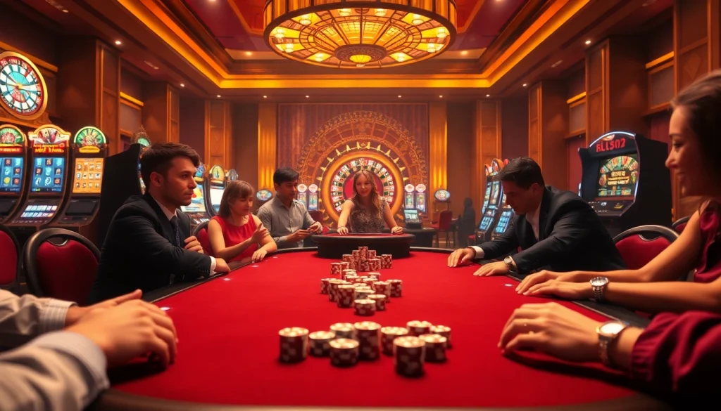 Action-packed gaming at Liên Minh KJC's casino table showcasing poker excitement and vibrant atmosphere.