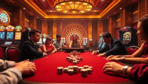 Action-packed gaming at Liên Minh KJC's casino table showcasing poker excitement and vibrant atmosphere.
