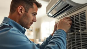 Reliable AC repair Glendale AZ service in action, with a professional technician fixing an air conditioning unit.