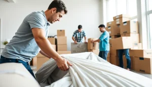 Vancouver moving company team efficiently packing belongings in a professional setting.