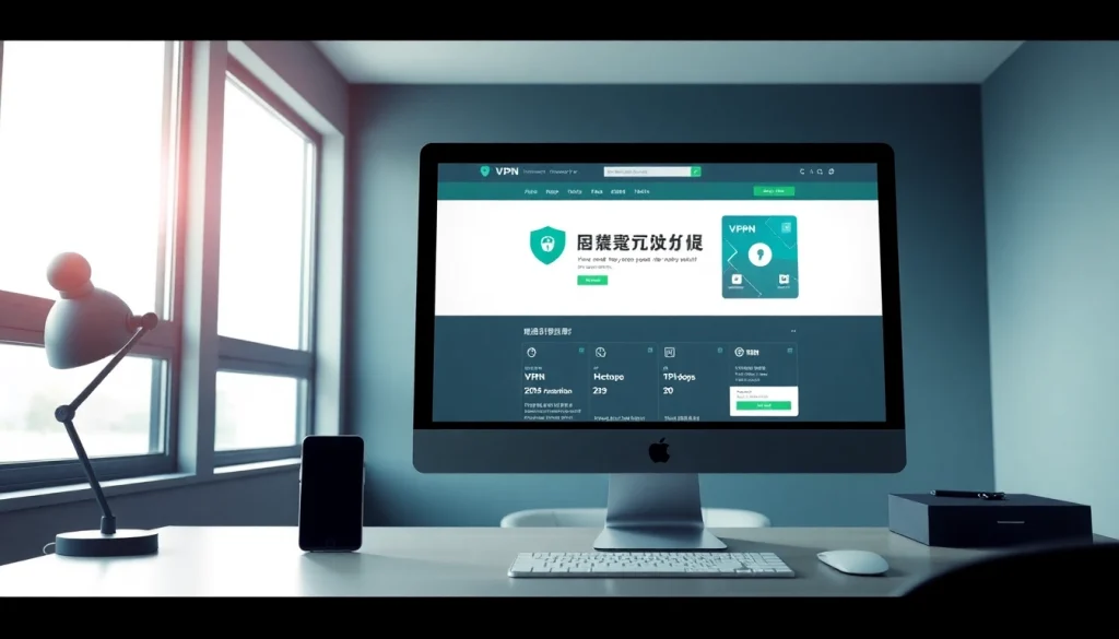 快连官网 displayed on a modern workspace computer, showcasing cross-platform VPN connection features.