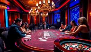 Người chơi tham gia blackjack cược cao tại W88, được bao quanh bởi trang trí sòng bạc rực rỡ và sự hứng khởi.