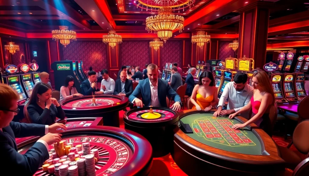 Players enjoying thrilling casino games at 888b com, showcasing vibrant roulette and blackjack tables.