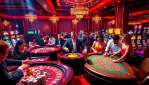 Players enjoying thrilling casino games at 888b com, showcasing vibrant roulette and blackjack tables.