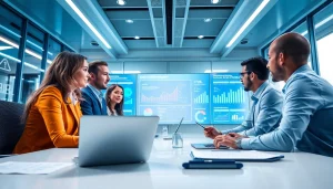 Email verification professionals discussing innovative data solutions in a modern office.