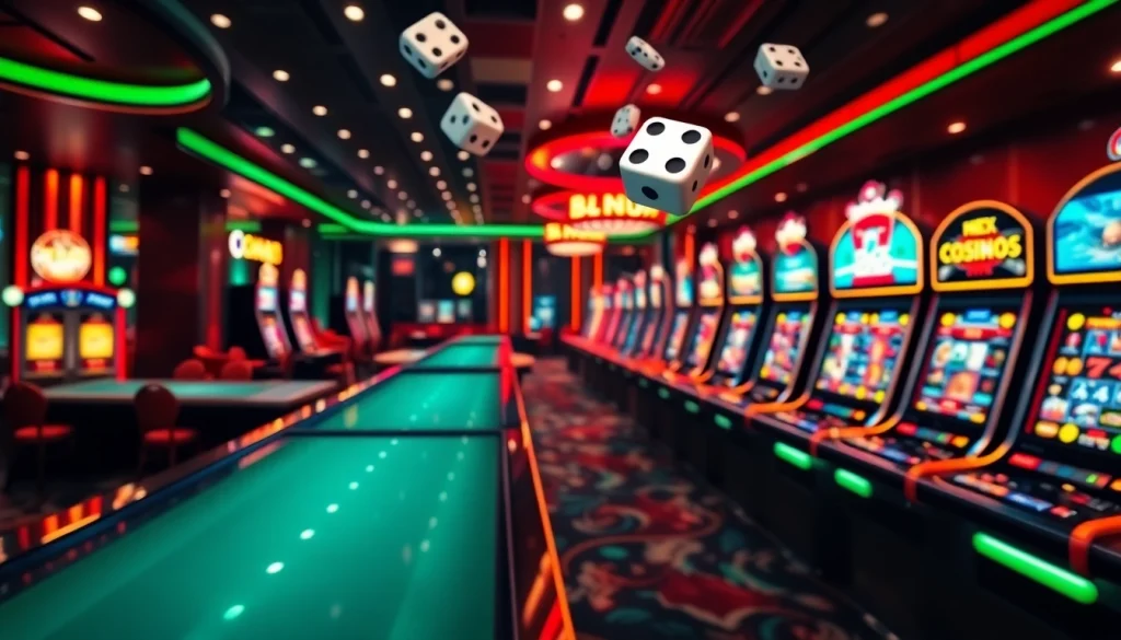 Experience the excitement of online gambling with Fly88 link in a luxurious casino scene.