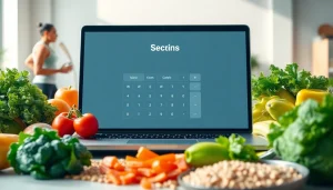 Calculate personal nutrition needs with a macro calculator displayed on a laptop next to fresh foods.