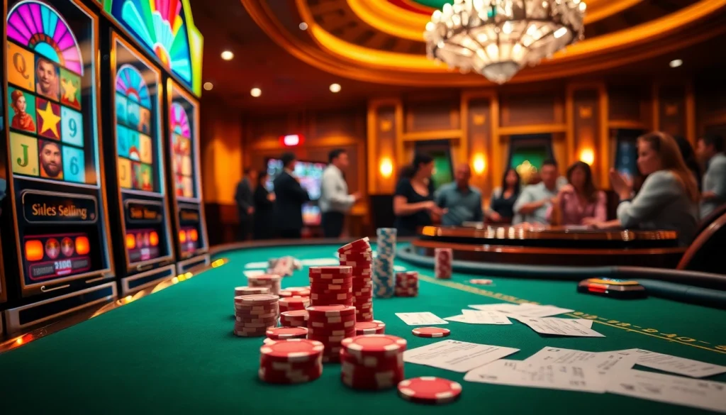 Toto slot gaming excitement showcased at a luxurious casino with vibrant machines and engaged players.