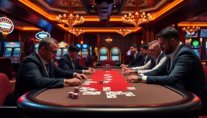 Professional gamblers enjoying a poker game at Haywin's luxurious casino.