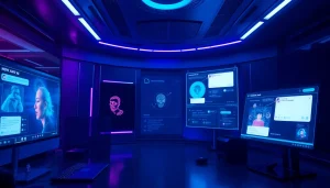 Innovative NSFW AI tools displayed on high-tech digital interfaces