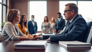 Jacksonville Immigration Lawyer consulting with clients in a welcoming office atmosphere.