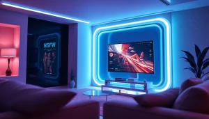 Engaging scene of a high-tech AI NSFW platform featuring modern digital interfaces.